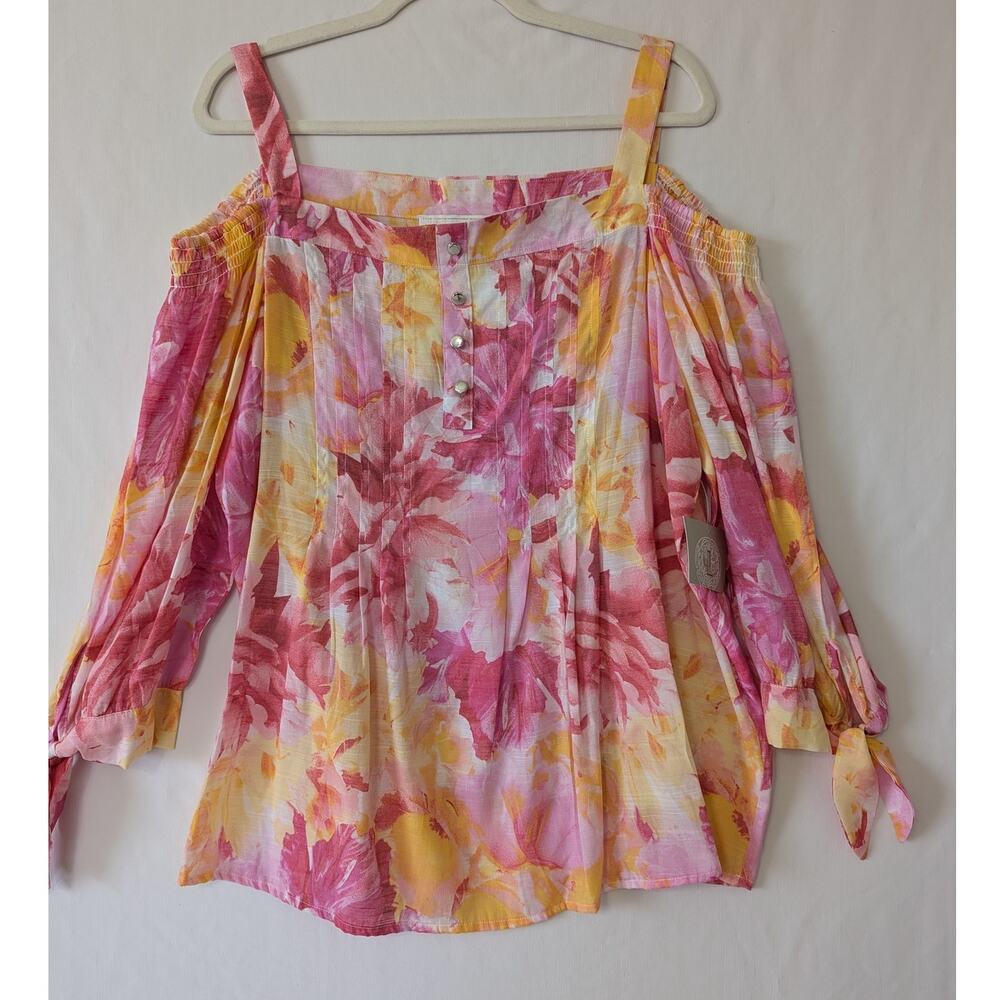 Juniper + Lime Womens Off The shoulder Pink Orange‎ Floral Top Size XL New